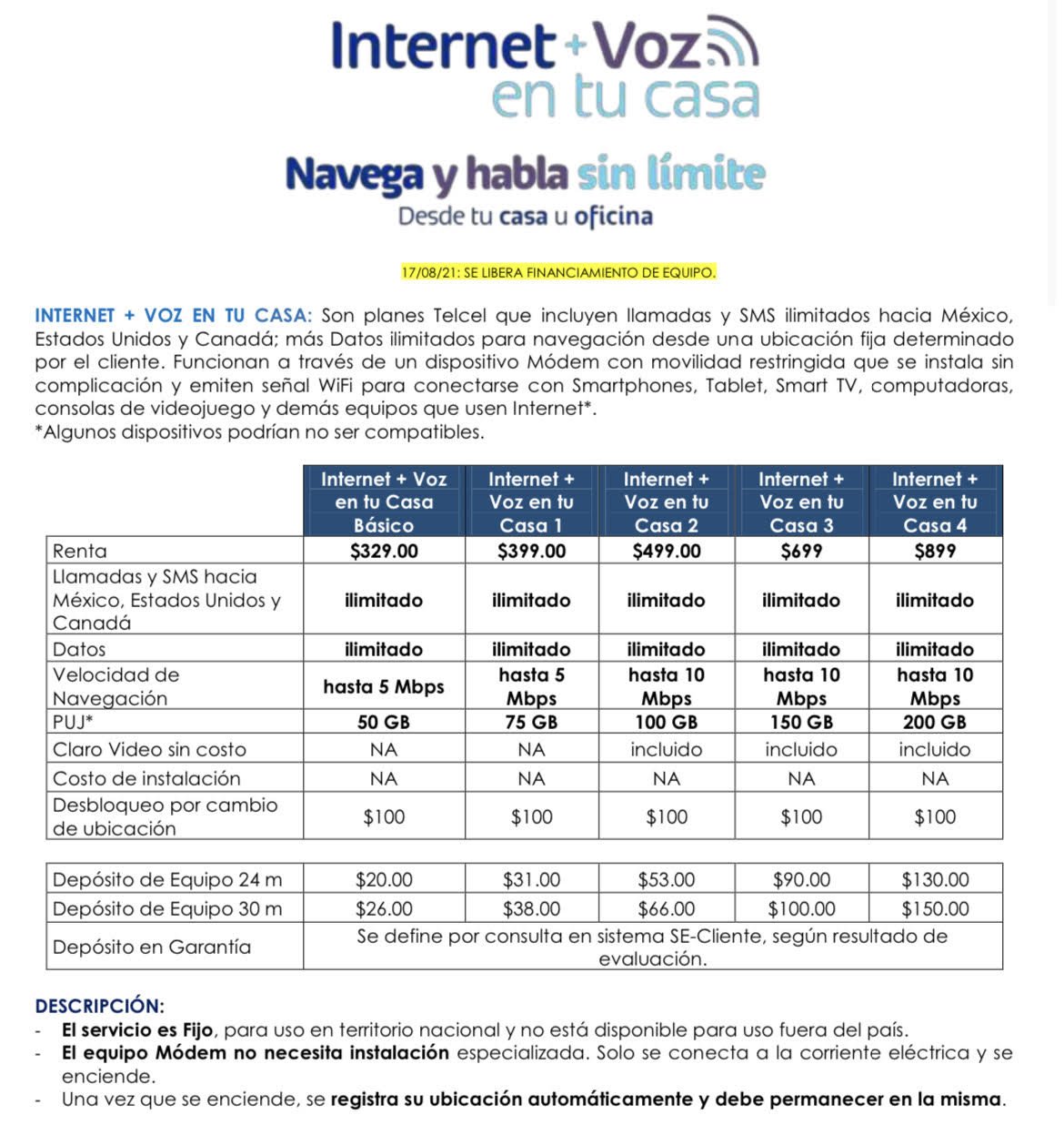 Internet Ilimitado con Llamadas