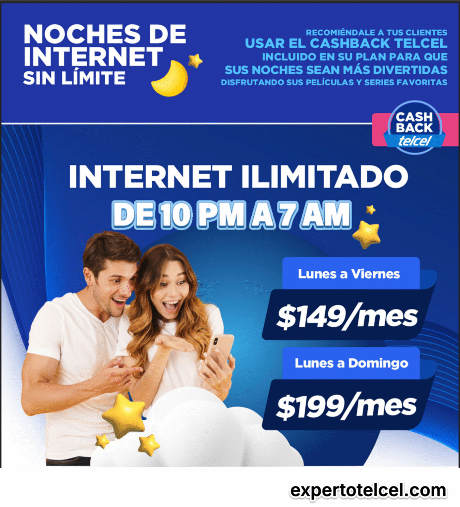 🌌 ¡Noches de Internet Sin Límite con Cashback Telcel! 🚀📶 3 Noches-sin-limite